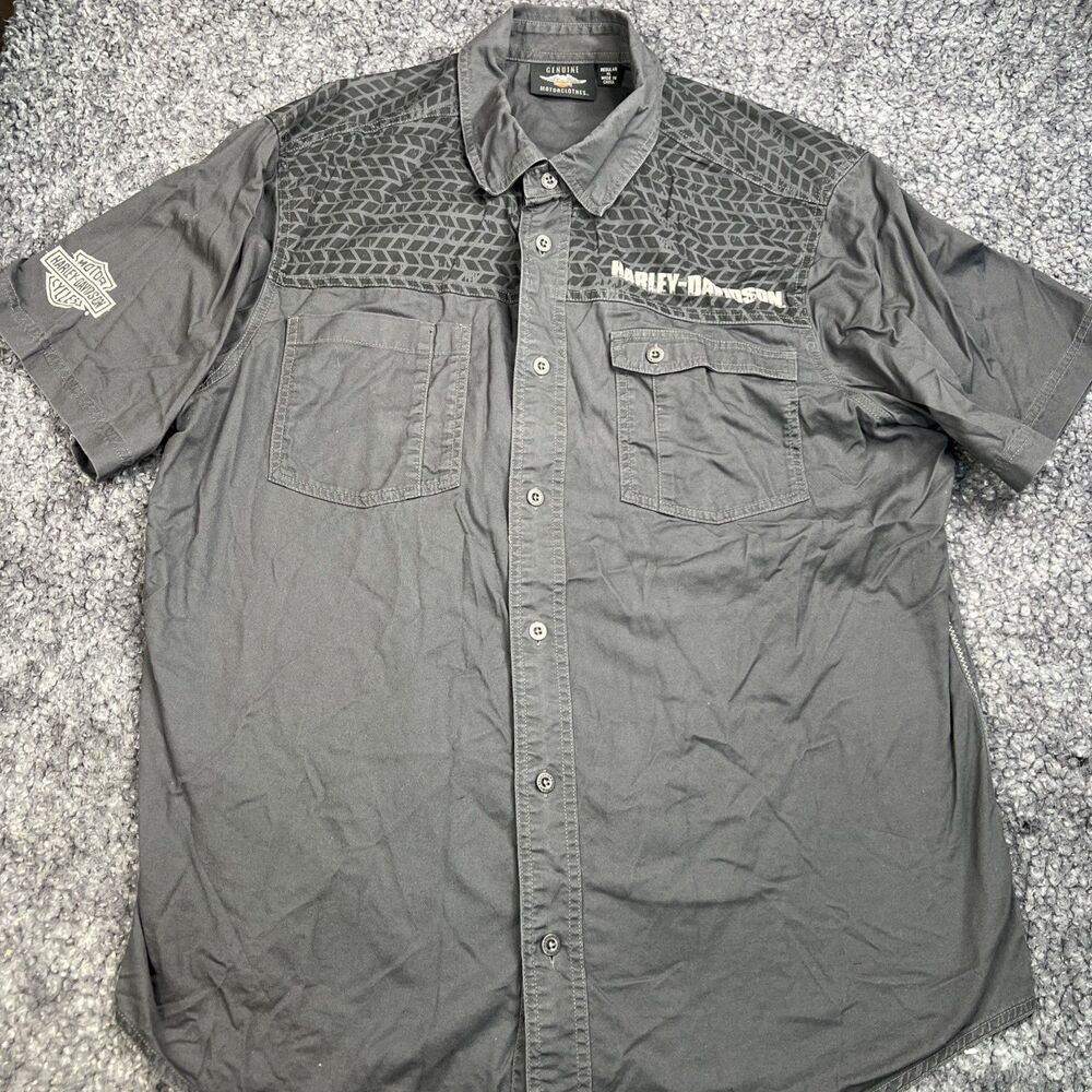 🔥 Genuine Harley Davidson Motors Gray Short Sleeve Button Front Shirt Men XL